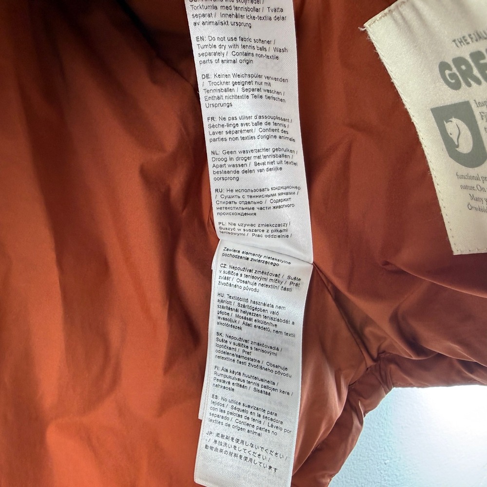 Fjallraven Greenland Down linner Vest Mens size L Burnt Orange Puffer Full Zip - Picture 10 of 12